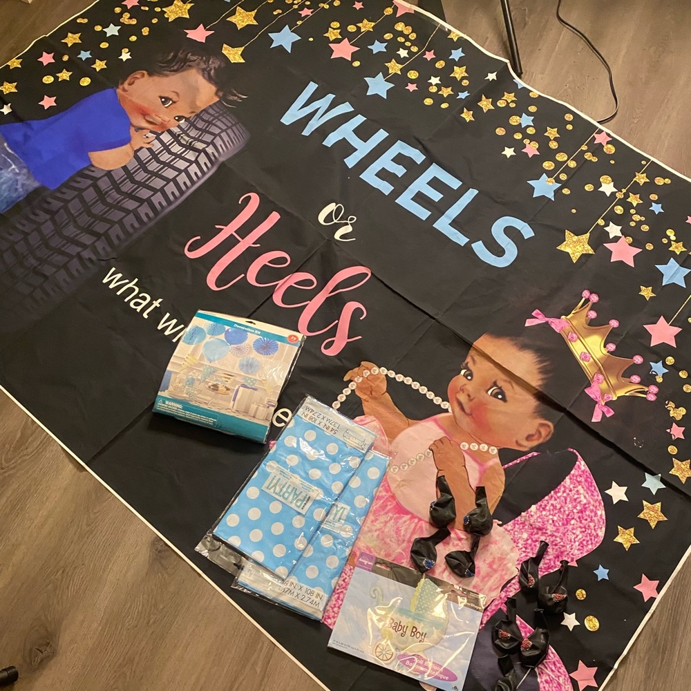Gender Reveal Backdrop (wheels and heels)